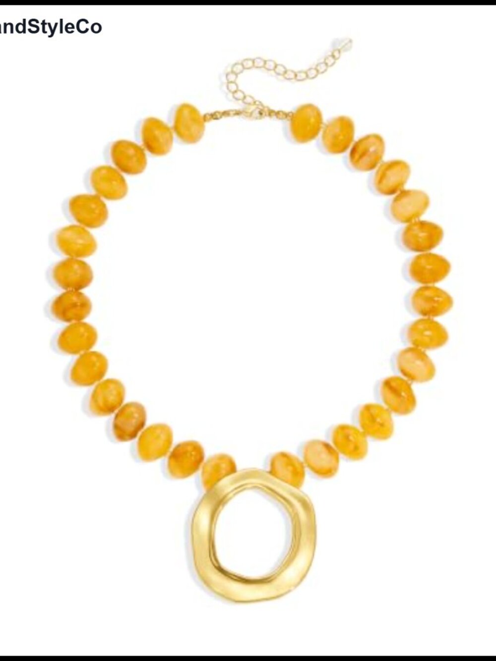 Boho Chunky Resin Bead Statement Necklace with Gold Plated Circle Pendant